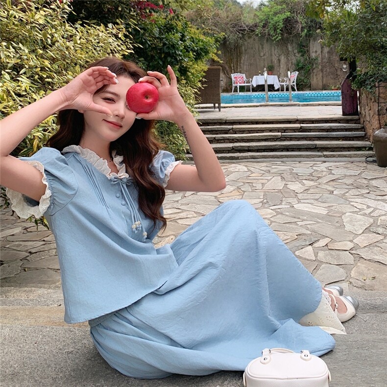温柔系甜美减龄套装裙2025新款夏日超火蕾丝拼接小衫半身裙两件套,女装套装/套裙,2C057
