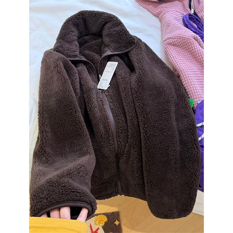 高品纯色厚实拉链茄克长绒保暖显瘦立领摇粒绒外套男女A1194-P40,男装棉衣,星座1505