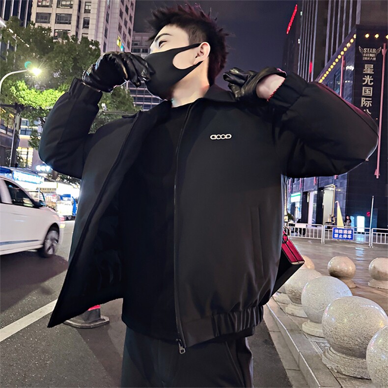B42/P128控168冬季行政棉服男士翻领简约金属装饰棉衣外套黑首1,男装棉衣,星座305B