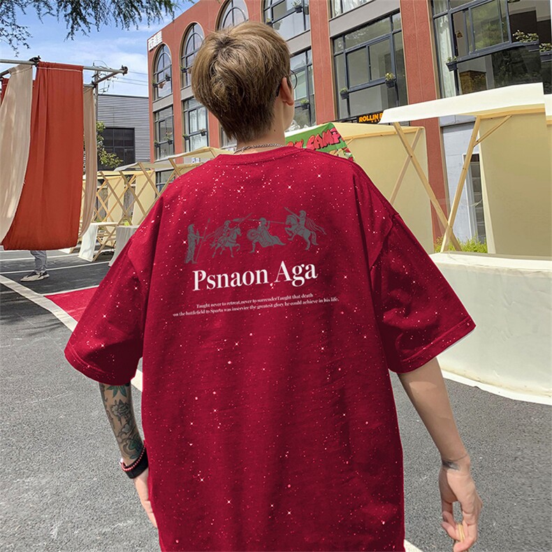 可48小时发货支持抖音得物来样二开美式满天星亮片短袖T恤MTX720,男装T恤,电商A486
