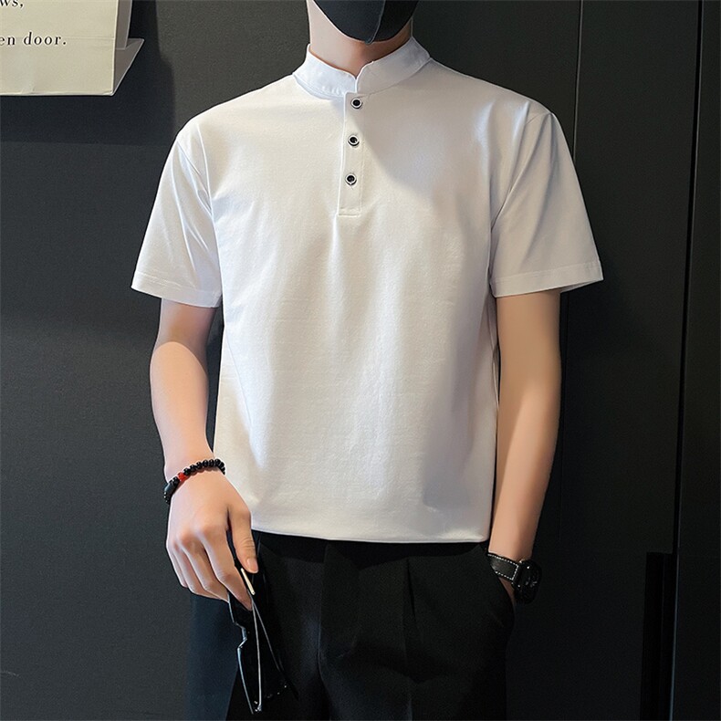 轻熟社会小伙店主风白色polo衫短袖t恤男A210-A318-p58孔78,男装T恤,星座210-3