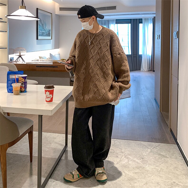XZ517A-1-35109P68情侣毛衣2025新款宽松大码男港风圆领,男装针织衫/毛衣,星座517A-1
