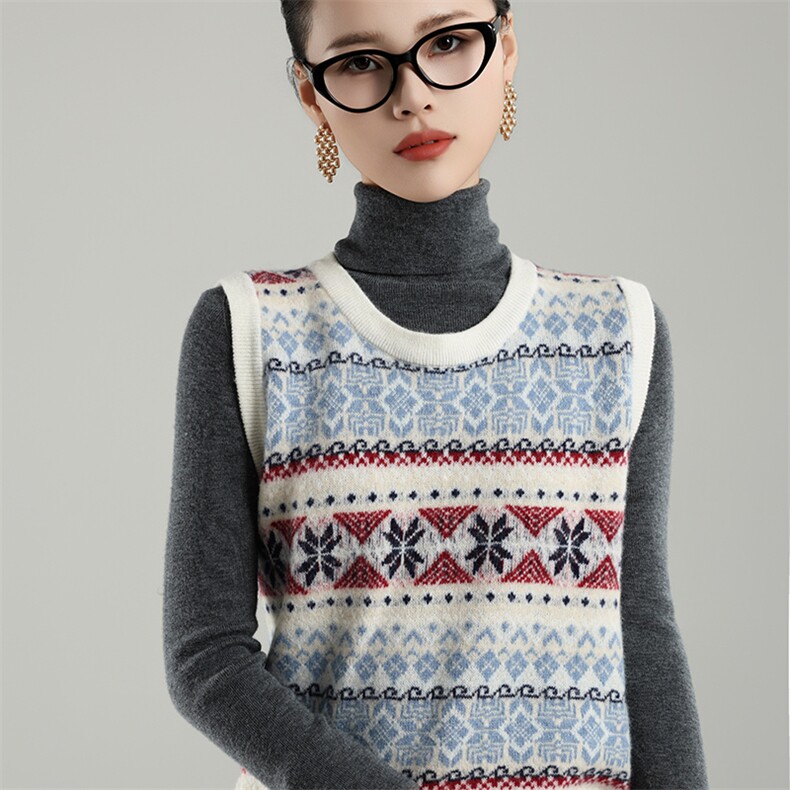 女士冬季保暖羊毛马甲时尚提花设计简约百搭舒适显瘦，女装马甲，奢优羊绒