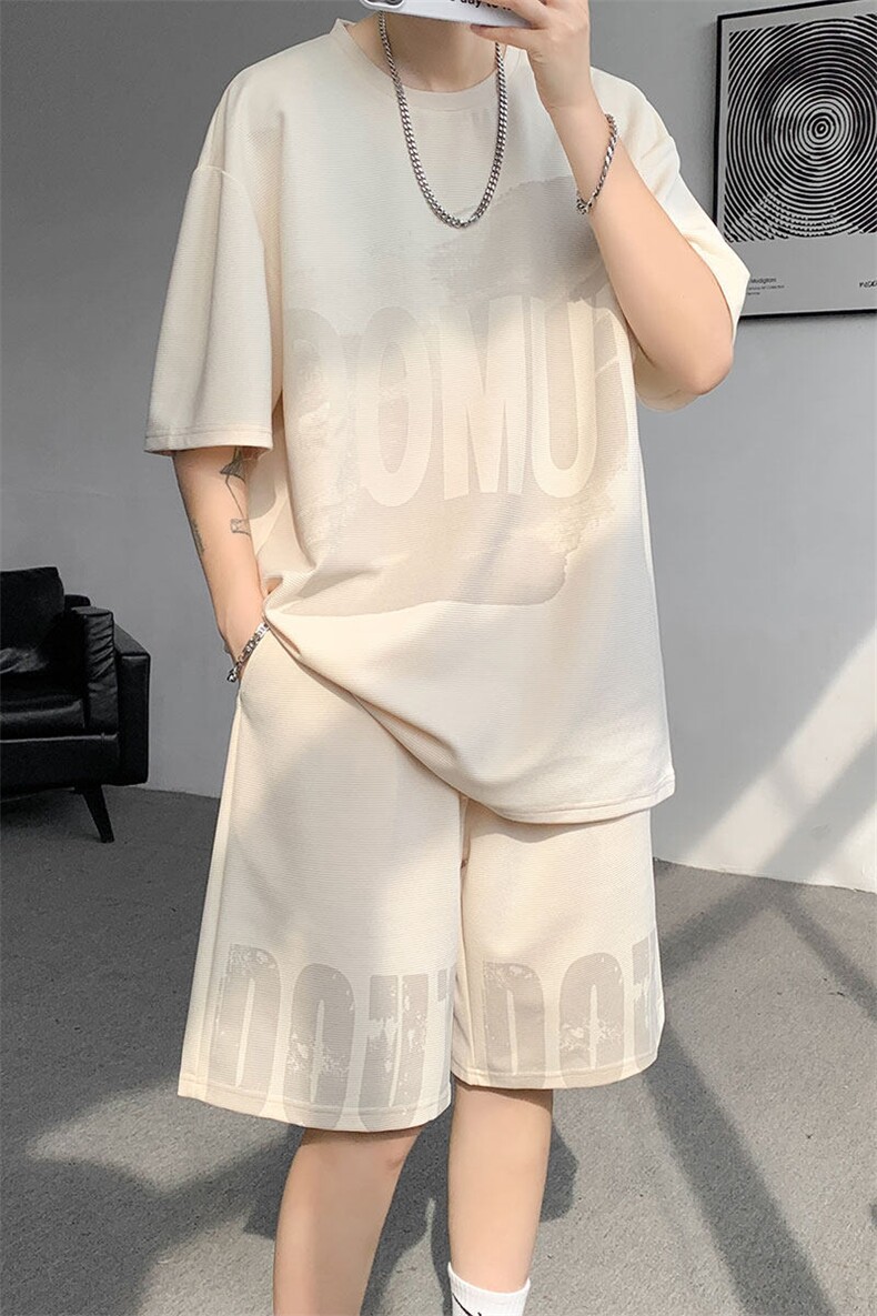 运动装男2025夏季新款港风宽松短袖短裤运动套装TZ9520-P55,男装休闲套装,星座214-3