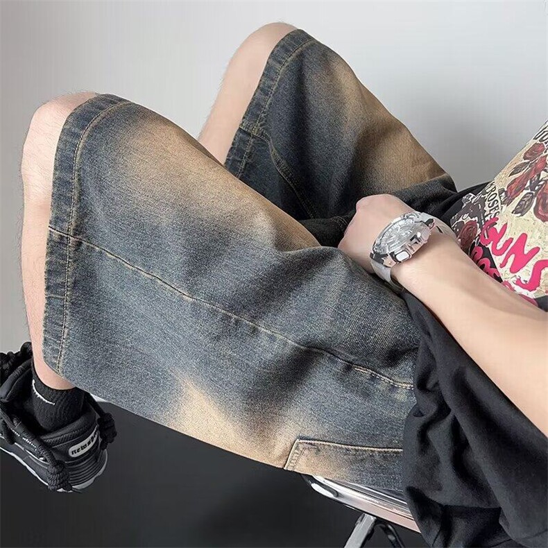 CLH27-P34美式大码复古水洗做旧牛仔裤高腰直筒垂感阔腿裤子，男装牛仔裤，星座1503-1