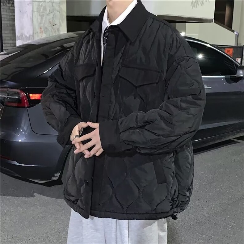 秋冬季新款ins菱形格立领棉衣男百搭棉服宽松工装外套 W6037-P64图片