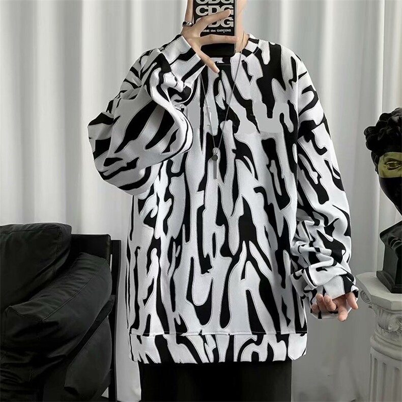 斑马纹长袖卫衣秋季潮牌ins美式街头上衣潮流宽松休闲W1367-P26，男装卫衣，星座512-2