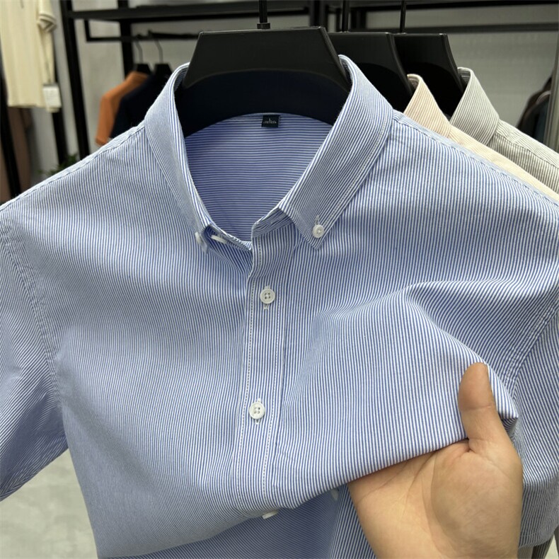 夏季男士条纹短袖衬衫高端商务休闲2025新款中青年男装衬衣,男装T恤,电商B212（原钱塘6029）