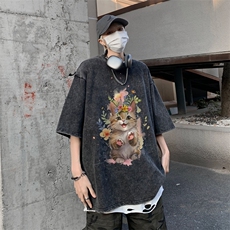潮牌宽松短袖t恤蜡染美式复古高街水洗做旧517A-2-SX245-P38，男装T恤，星座517A-2