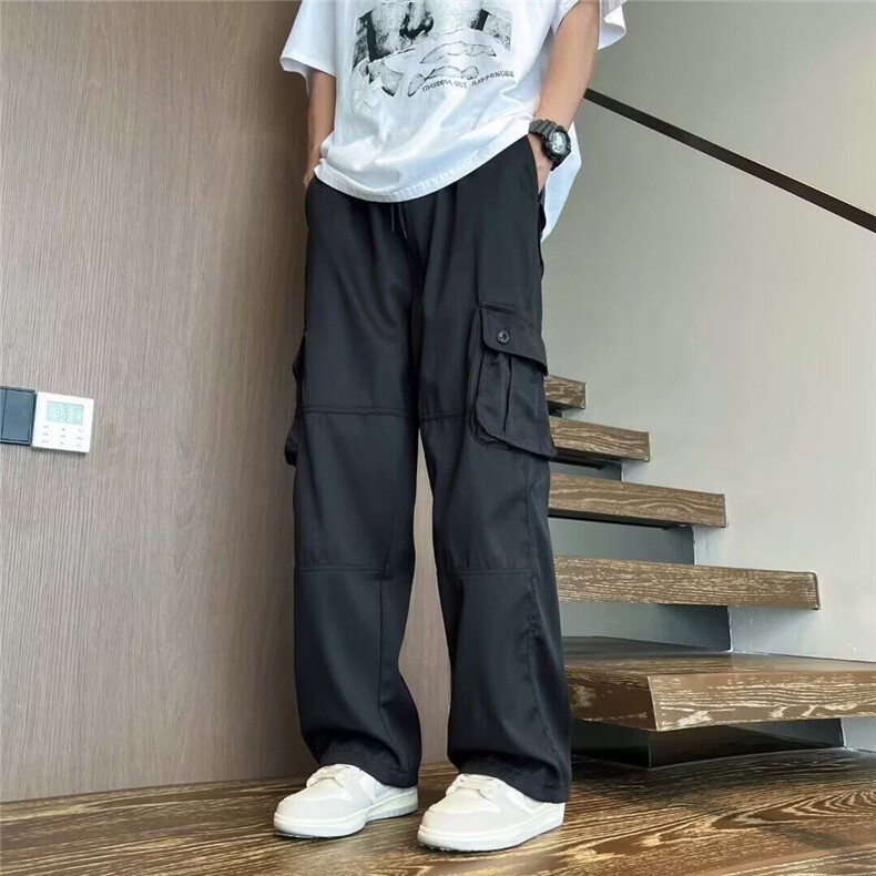 日系大口袋阔腿宽松直筒工装休闲裤男女潮流抽绳束脚裤K6540-P43,男装工装外套,星座412-2