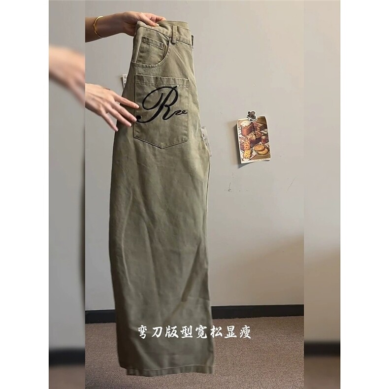 网图现货复古宽松阔腿刺绣弯刀裤做旧水洗休闲工装裤R2511-P65,男装工装外套,星座1005-4