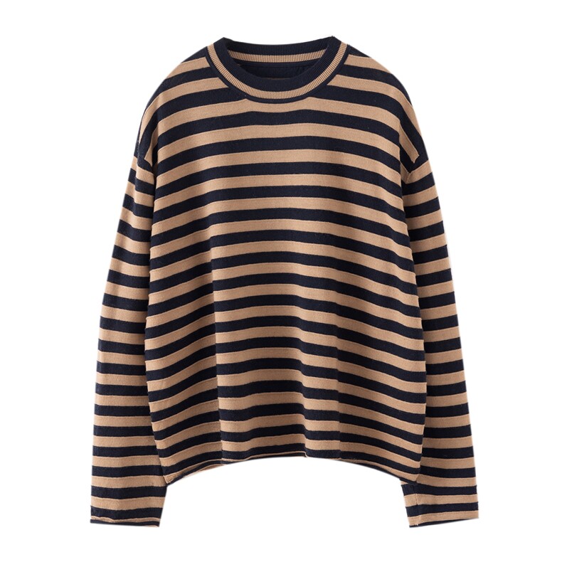秋季新款针织条纹套头上衣时尚百搭，女装羊毛衫，庆大羊绒