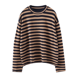 秋季新款针织条纹套头上衣时尚百搭，女装羊毛衫，庆大羊绒