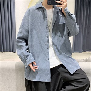 港风纯色灯芯绒方领百搭潮流男电商基地长袖衬衫D201-DM80-P45,男装衬衫,电商D321-1