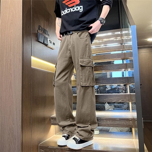 春秋季大口袋水洗工装裤潮流宽松休闲直筒裤图片