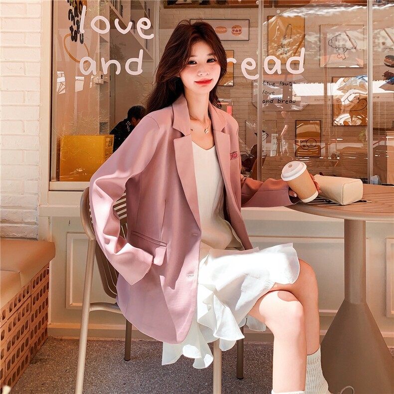 粉色休闲西装外套女2025年秋季新款韩系减龄巨好看独特漂亮小西服,女装西装,2C325