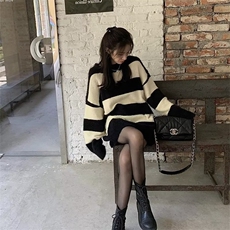 MM151-P68秋冬加厚毛衣女韩版潮流宽松条纹针织港风慵懒线衣外套，女装针织衫/毛衣，星座617A-2