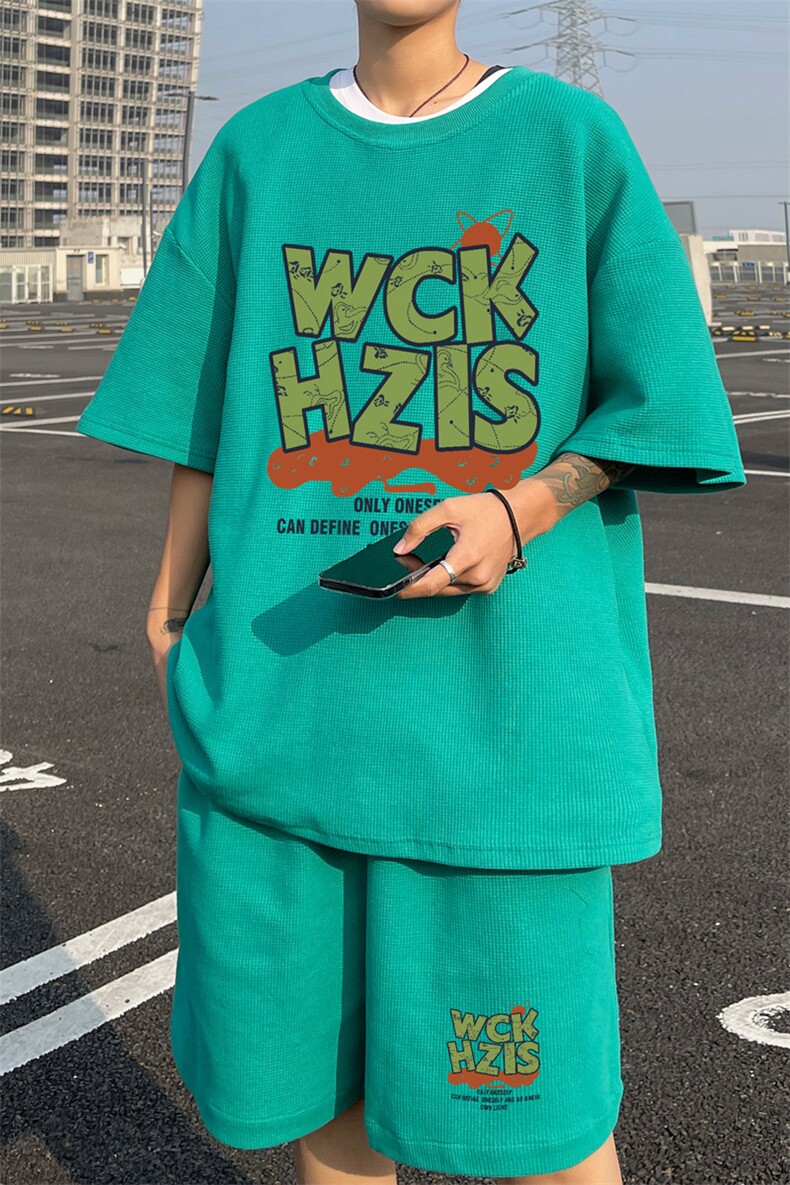 ！2025夏季新款男士华夫格短袖T恤套装学生一套HTZ92P50,男装T恤,电商B220