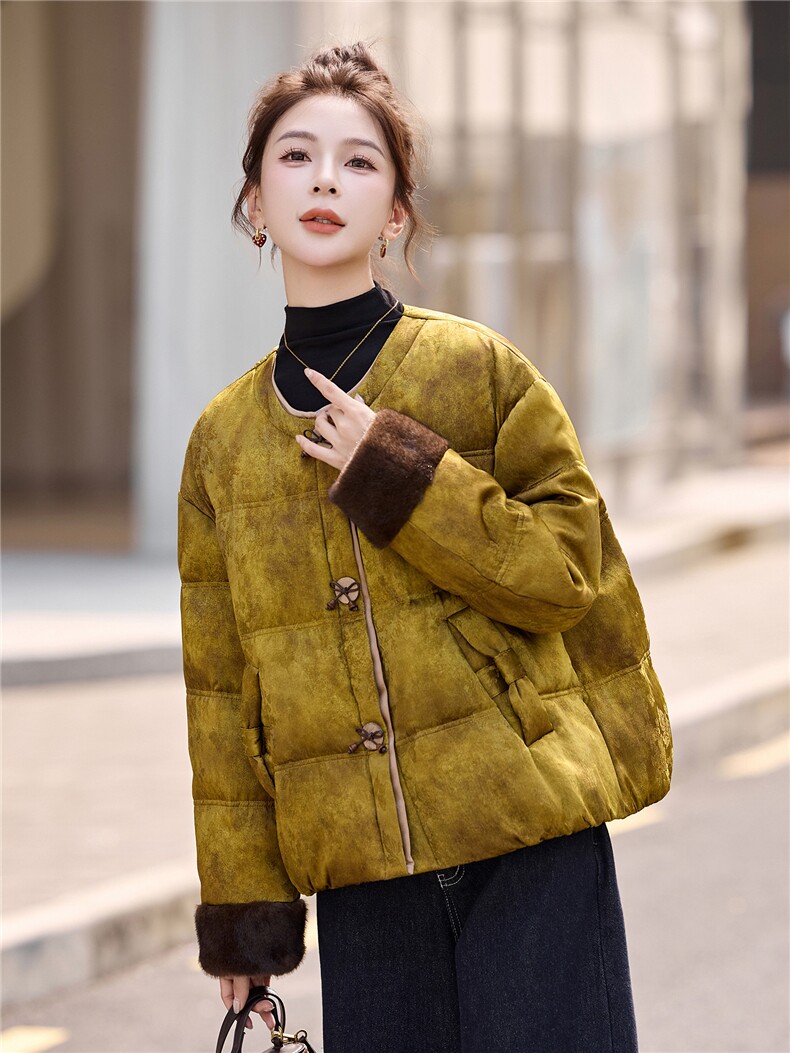 现货现货新中式羽绒服短款2025新款90白鸭绒外套数据好主推款现货,女装羽绒服,一安秀