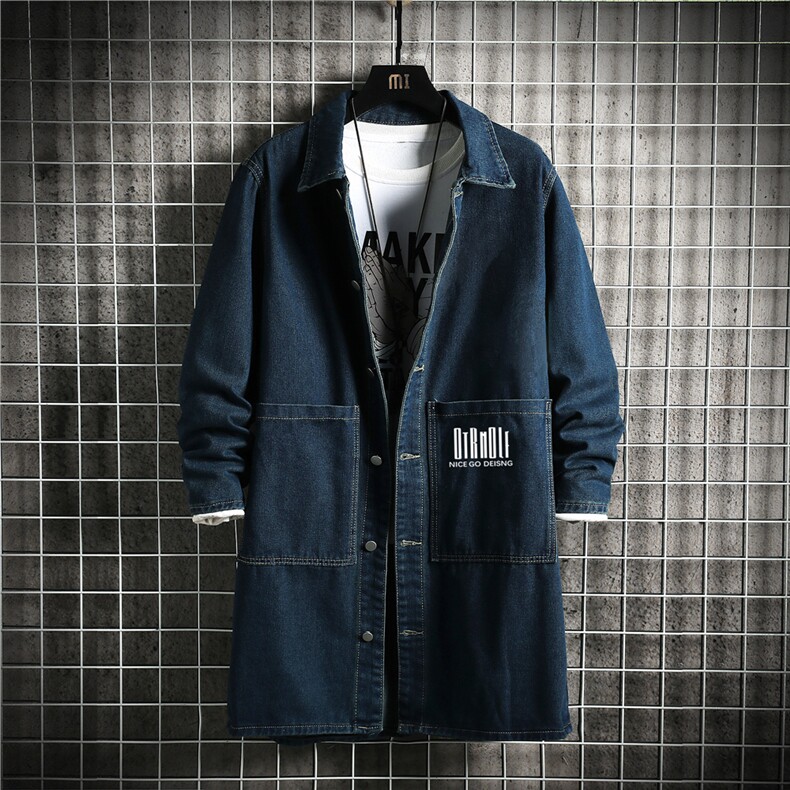 F5017-P78M-5XL现货网格长款牛仔风衣大码网格，男装风衣，星座103A