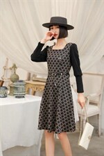 单色花格连衣裙，女装连衣裙，博内歌特