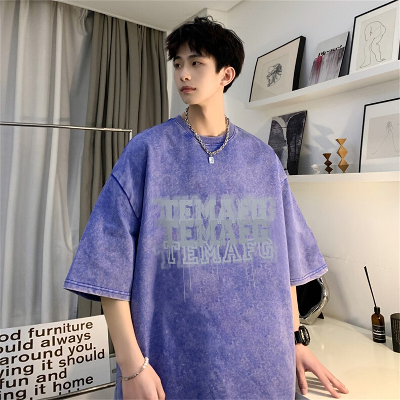 B239-1205-P38创意重影字母印花复古水洗做旧半袖短袖T恤美式,男装T恤,星座514-2(原B239)