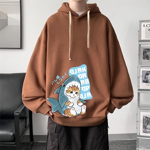 WY2217-P35加绒款-P40纯棉连帽卫衣男大码运动帽衫宽松薄外套男,治安队外套搭配图片