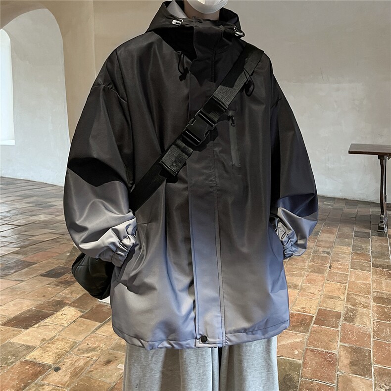 港风山系防水冲锋衣渐变色夹克男：聚酯纤维JK77088P85控128,男装夹克,星座226-1