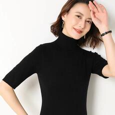 半高领短袖针织衫女短款套头五分袖打底衫，女装针织衫/毛衣，鄂维那特