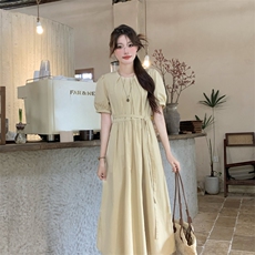 系绳腰带褶领泡泡袖显瘦遮肉连衣裙女夏2C276-L3455-P110-K155，女装连衣裙，2C276