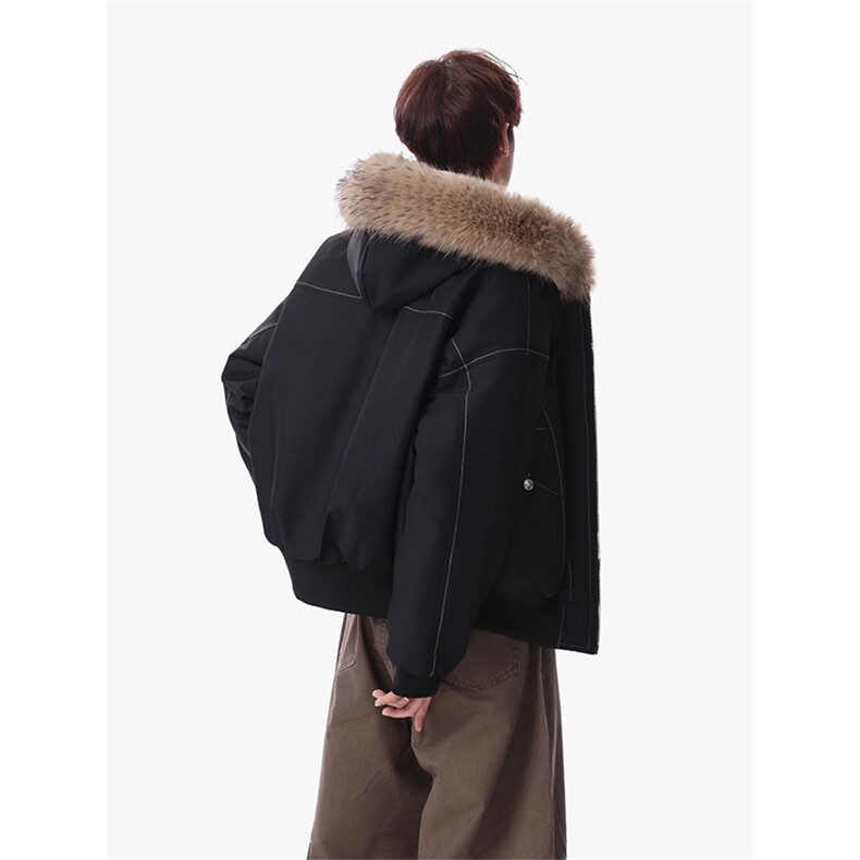 现货重磅boxy短款棉衣座山雕大毛毛领男女棉服水洗工装厚外套,男装棉衣,电商A486