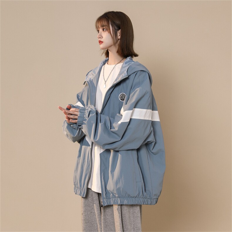 现货时尚学院风防风防水拼接撞色情侣外套XZ301AWT102P78,女装短外套,星座301A