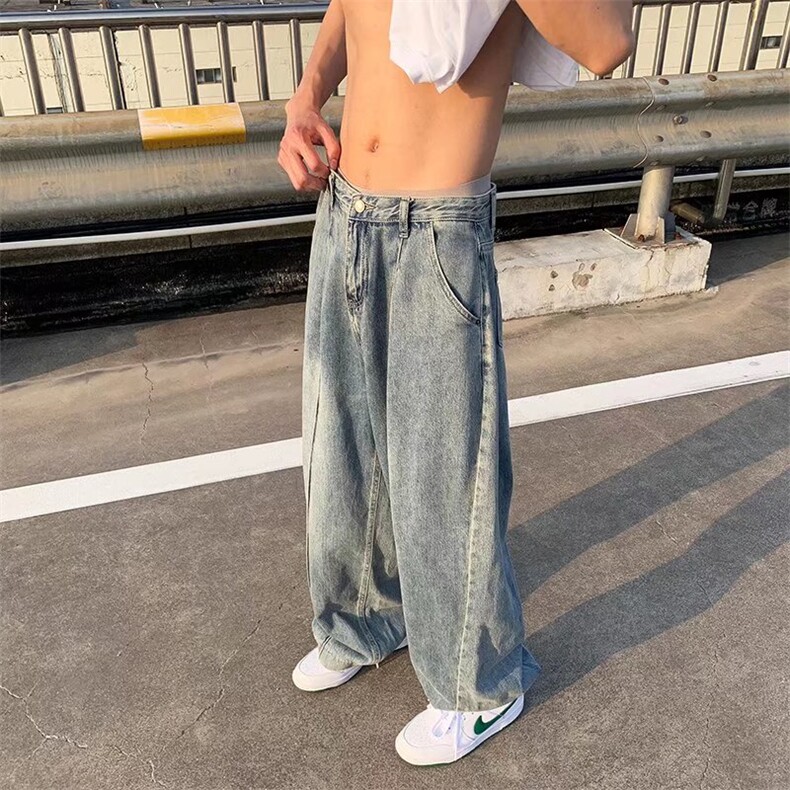 美式潮牌复古水洗做旧宽松牛仔裤男vibe风休闲垂感直筒裤WN21-P46,男装牛仔裤,星座1008