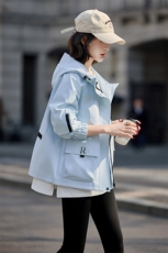 休闲连帽风衣外套女2025春秋新款韩版宽松显瘦气质百搭短夹克上衣，女装短外套，依路服饰