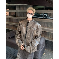 外套男小立领机车服2024春秋皮衣潮流美式复古痞帅皮夹克9329P95，男装皮衣，星座410-2