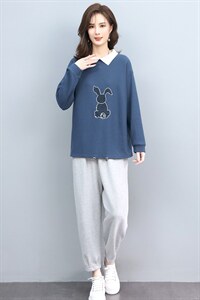 春秋装新款宽松刺绣假两件时尚休闲套装图片
