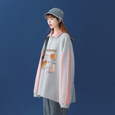 中性风2026秋季新品半拉链宽松卡通印花情侣卫衣外套B208p55控68，女装短外套，A247A