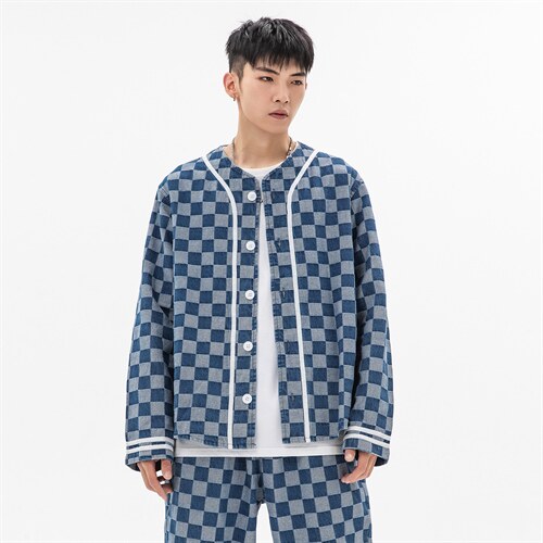 秋冬 大码风日系复古港风棒球衬衫牛仔夹克外套潮 F17/P75图片