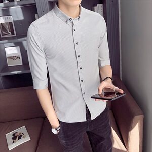 春装新款2021男士五分袖衬衫休闲短袖衬衣男A313-C19-P45图片