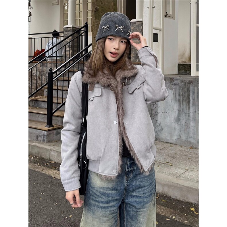 现货美式复古麂皮绒加厚保暖立领短款显高棉服6056/P110,男装棉衣,星座205-3