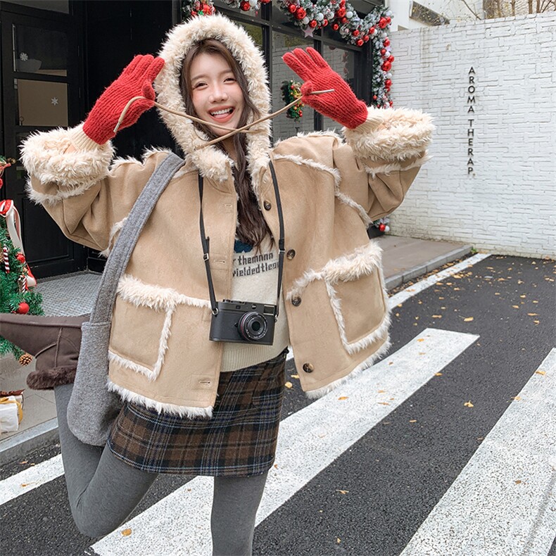 现货~~！！麂皮绒羊羔毛厚外套女P175259,女装羊羔毛/颗粒绒,2C262