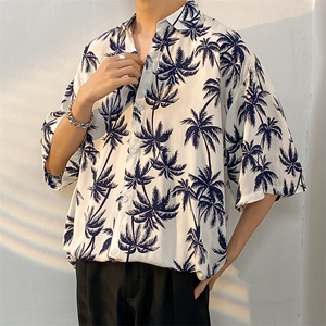 夏季冰丝花衬衫男海边沙滩短袖男潮流ins宽松花衬衣CS801-P35图片