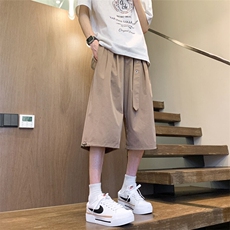 黑色男士夏日七分裤美式高街阔腿过膝短裤美式冰丝速干大码六分裤，男装休闲裤，电商C305A