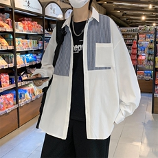 长袖拼色条纹衬衫男港风日系外套C84P35，男装衬衫，星座1116-2