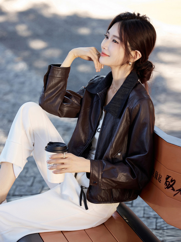 甜酷炸街气质感休闲皮衣外套女2025秋季新款独特设计机车服皮夹克,女装皮衣,安之芮娜