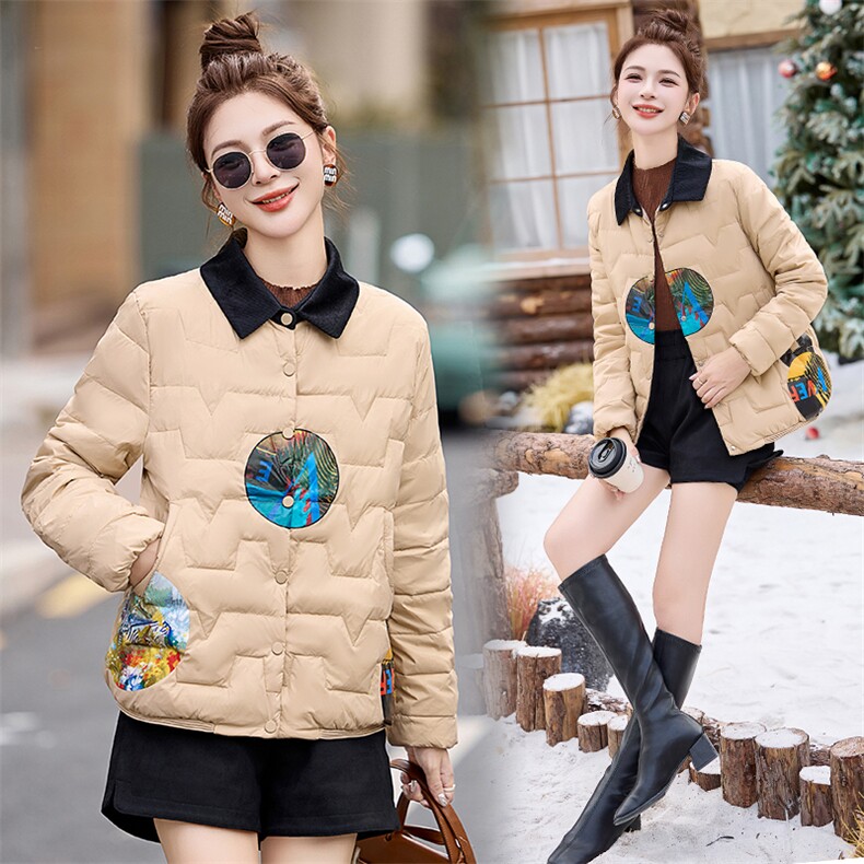 小翻领风印花图案短款羽绒服 8027 P165图片