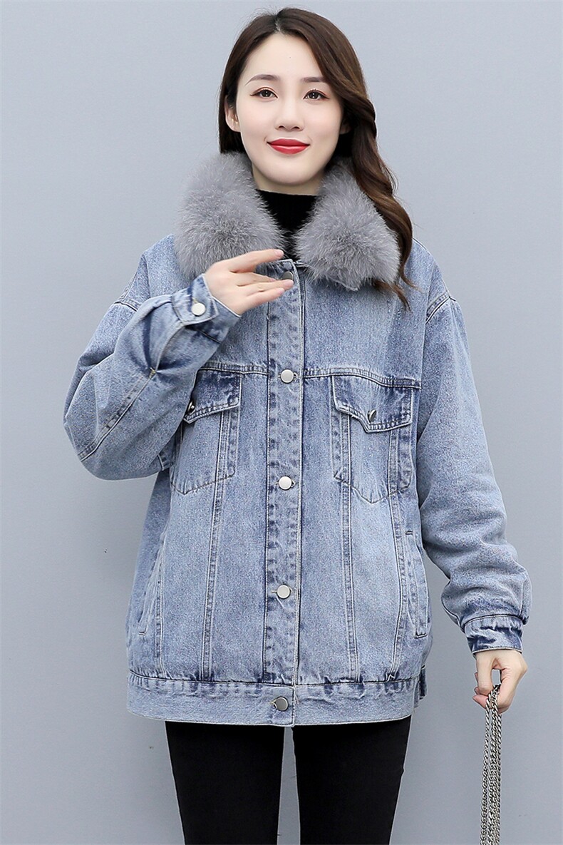 冬季新款中长款加绒单排扣长袖翻领带毛领女,女装短外套,微微衣阁