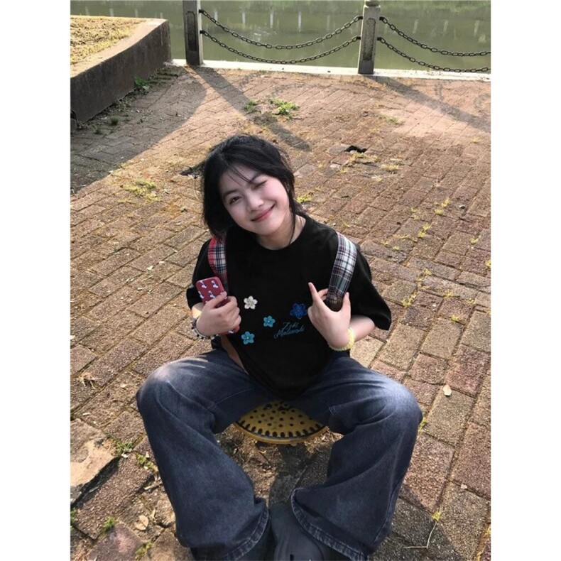 H0723-P30宽松休闲2026新款夏季短袖印花t恤女图片