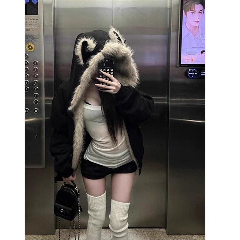现货重磅硬挺boxy羽绒棉衣座山雕猫耳大毛毛领麂皮棉服冬外套,男装棉衣,电商A486-1