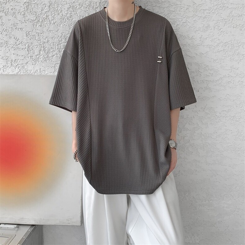 超大码金属标手工设计肌理感短袖T恤8XL-M垂感冰丝半袖DX1220/P38,男装T恤,电商B238